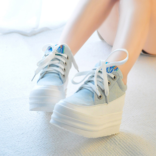  韩版新款低帮女鞋超厚底松糕帆布鞋高跟球鞋松休闲百搭学生鞋