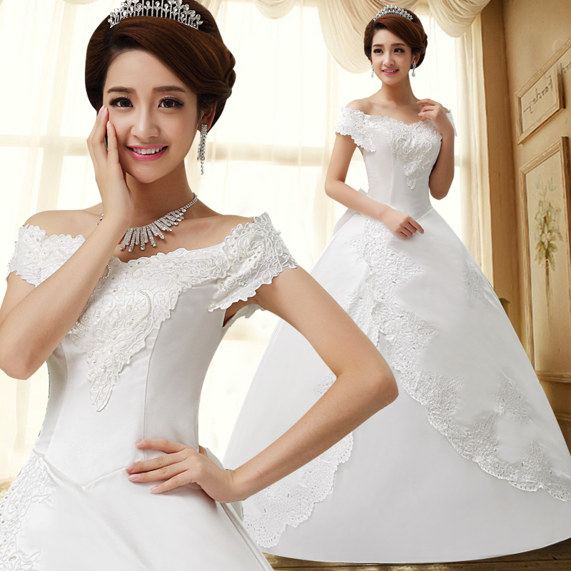 婚纱礼服2013新款韩版甜美公主一字肩绑带显瘦白色包邮HS-2-11款 婚纱礼服2013新款韩版甜美公主一字肩绑带显瘦白色包邮HS-2-11款