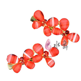  水舞 2只蝴蝶新娘饰品配饰水钻古装边夹子 套装结婚发饰头饰红色