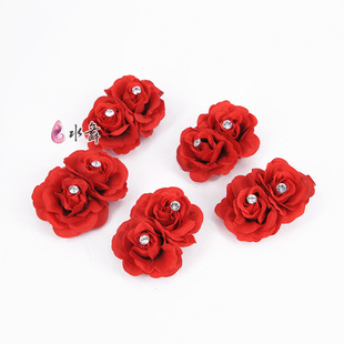  水舞新款红色新娘头饰结婚配饰品双头带钻小甜心花朵边夹 一组5个
