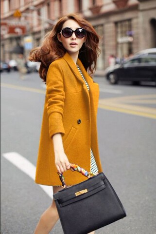 韩国东大门 2014新款女装<em>外套</em>修身<em>呢子大衣</em>中