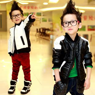  拼接机车款夹克皮棉衣棉服 秋冬装童装儿童男童外套Y12744