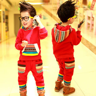  童装 男童新年三件套宝宝儿童加厚卫衣服秋冬装棉衣套装T1278