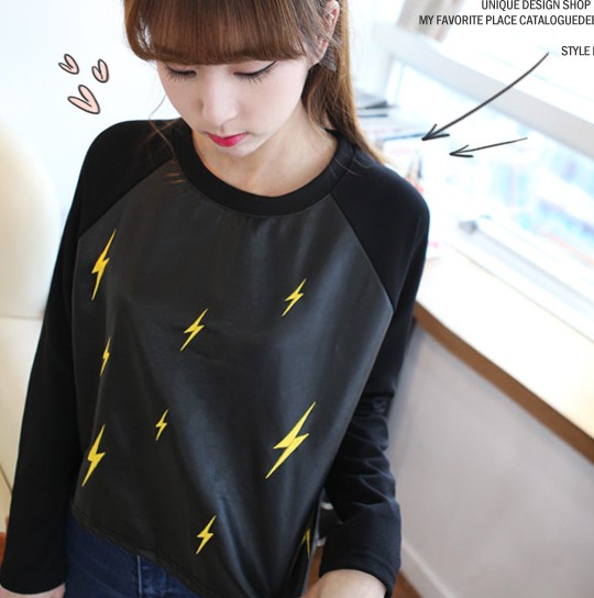 真皮闪电刺绣宽松气质...