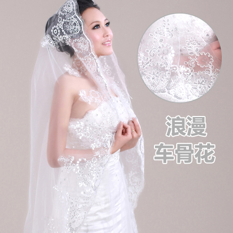 新娘奢华花型亮片3米长款结婚头纱 韩式拖尾蕾丝新款婚纱头纱 新娘奢华花型亮片3米长款结婚头纱 韩式拖尾蕾丝新款婚纱头纱