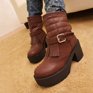  【VIP专享】欧美马丁靴短靴松糕厚底坡跟高跟粗跟流苏靴子 女靴子