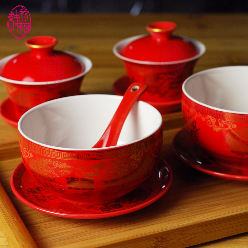【我结婚】中国红结婚对碗对杯 婚庆龙凤鸳鸯娃娃喜碗敬茶喜杯 【我结婚】中国红结婚对碗对杯 婚庆龙凤鸳鸯娃娃喜碗敬茶喜杯