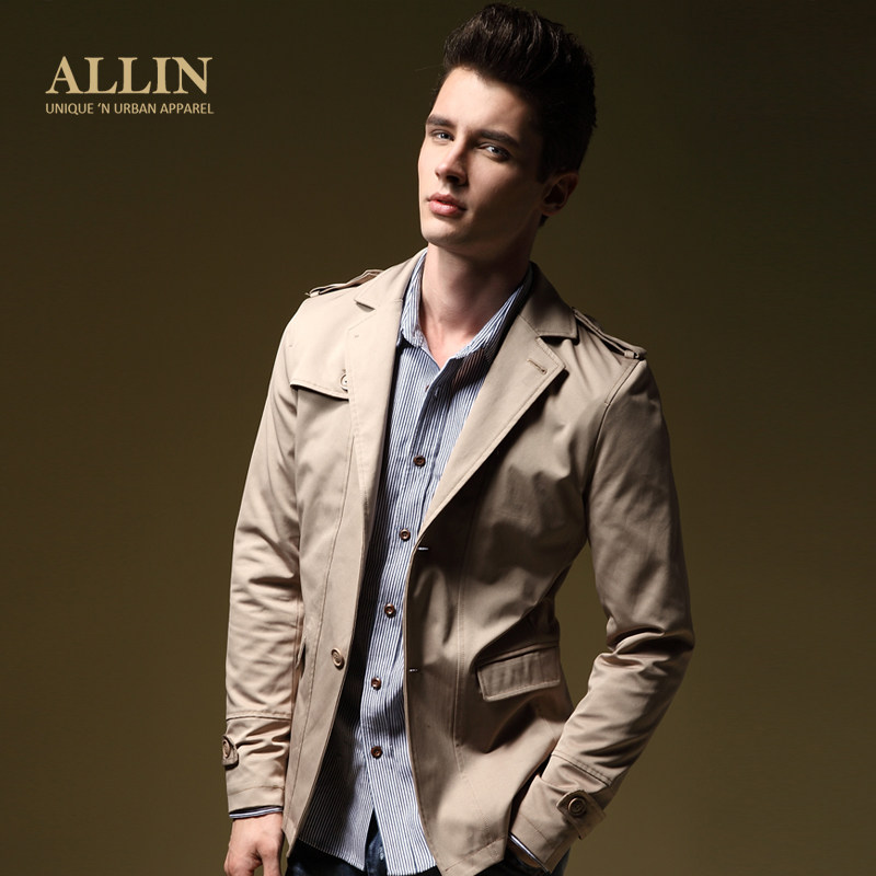 ALLIN spring jacket Korean Lady men's slim new short trench coat men's jacket WT5978