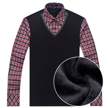 加洲虎v领假两件套线衫男士毛衣 男装2013新款加绒衬衫领针织衫