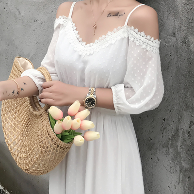 ALOHA STUDIO 露合制衣 夏季女款剪花松紧腰仙女裙长裙连衣裙吊带