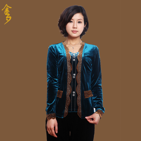 靓莱莎中老年女装金丝绒上衣大码妈妈装春装长