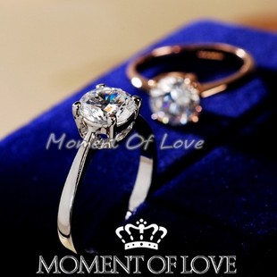  大钻戒白金戒指仿真克拉钻石戒子戒指女r015