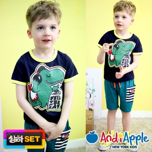  Andiapple品牌童装男童装儿童套装夏装短袖T恤+五分裤子韩版