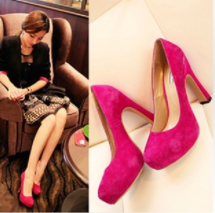  呛口小辣椒超高跟粗跟单鞋羊皮防水台单鞋磨砂皮高跟鞋新娘鞋婚鞋