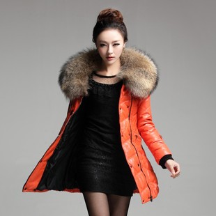  海宁新款真皮羽绒服女 羽绒皮衣 绵羊皮超大貉子毛领修身特价