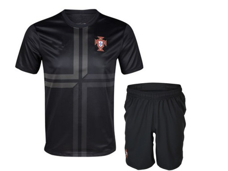 13\/14 葡萄牙 客场 短袖 足球服套装 黑色球衣 可