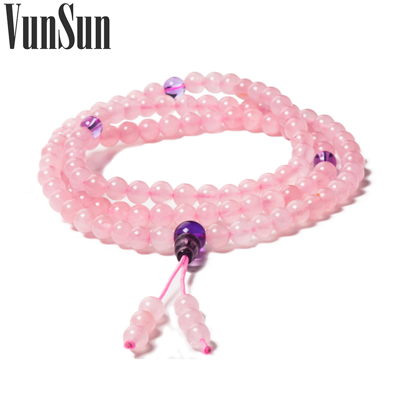 VunSun 正品天然粉晶旺桃花饰品粉水晶108颗多层缠绕佛珠手链女款 VunSun 正品天然粉晶旺桃花饰品粉水晶108颗多层缠绕佛珠手链女款