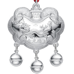  特价包邮 999千足银银龙年大吉平安锁 千足银宝宝 长命锁 银锁 银