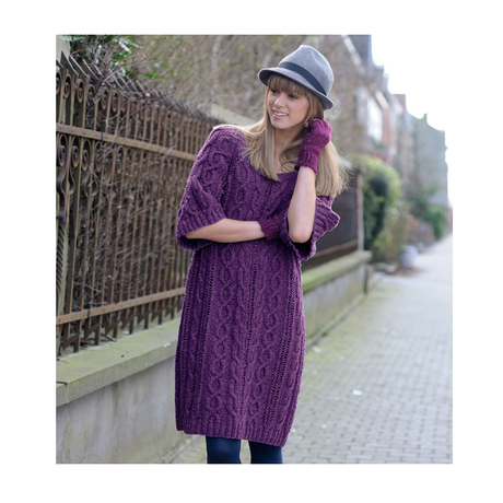 织黛纯手工编织羊毛长款套头圆领厚毛衣女式外