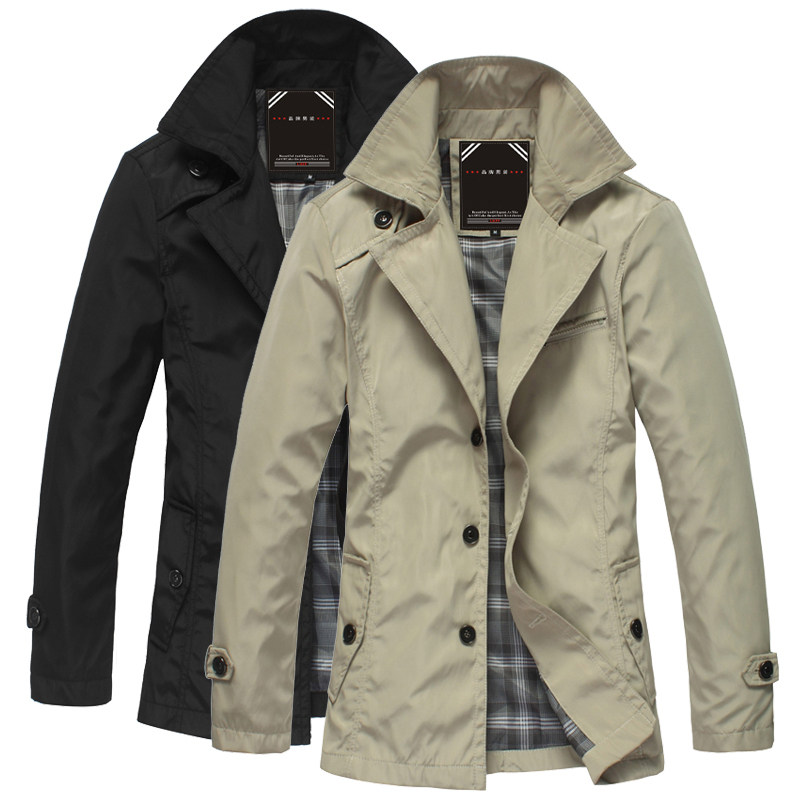 UST the casual slim fit men's fashion spring-summer men's slim trench coat stand collar long wave of men's windbreaker jacket