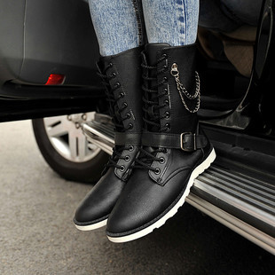  冬季爆款韩版军靴高帮男靴高筒时尚马丁靴冬季户外靴保暖铆钉男靴