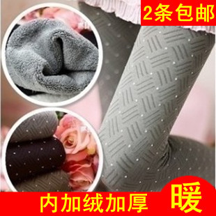  淘金币 秋冬加厚加绒考拉绒保暖裤 九分竹炭裤 格子圆点打底裤女