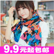 韩版炫彩雪纺抽象感摩登马车款围巾 夏季披肩头巾 防晒丝巾批发