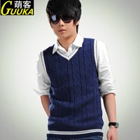 秋冬韩版V领男毛<em>背心马甲男</em>无袖<em>毛衣</em>男装青少