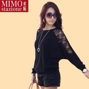  MIMOstazione 春装新款蕾丝拼接长袖打底衫女装宽松大码T恤
