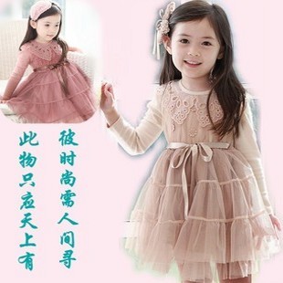  韩版女童装春秋款长袖荷叶领时尚雪纺连衣裙儿童公主裙连衣裙