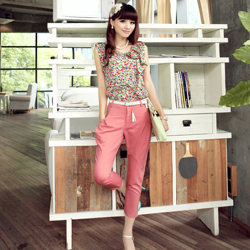 七分裤配腰带套裤...