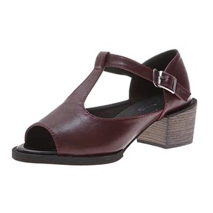  夏季新款英伦鱼嘴女式凉鞋复古镂空休闲鞋森女学院风优雅女鞋