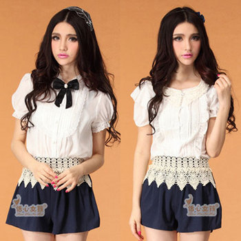 <em>短裤</em>搭配_日系甜美蕾丝<em>花边</em>雪纺<em>短裤</em>淑女<em>少女</em>