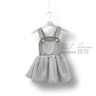  儿童宝宝新款韩版女童装纯棉网纱背带裙吊带裙背心裙背带短裙