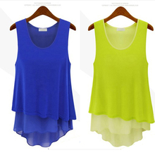 2013 spring and summer new women's large size Korean fake two splicing chiffon shirt chiffon camisole vest