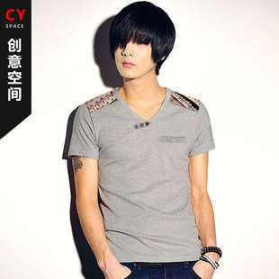  初夏T恤男创意空间男士短袖T恤衫潮V领男T恤包邮韩版短袖t恤男潮