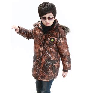  反季新款冬装 男童豹纹棉服 儿童韩版长款棉袄 中大童棉衣保暖