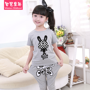  夏季新款儿童睡衣 女孩 纯棉童装女童短袖短裤套装儿童家居服特价