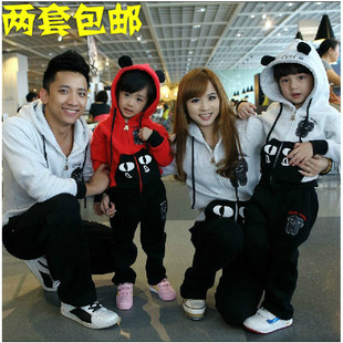  亲子装秋装全家套装款母子母女装 大眼睛拼色全家装抓绒卫衣