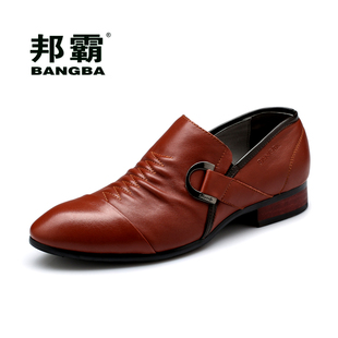  邦霸商务正装套脚头层牛皮男鞋英伦男士正品日常休闲宴会皮鞋