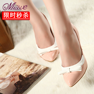  春季新款韩版甜美淑女蝴蝶结尖头OL气质单鞋细跟高跟鞋女婚鞋