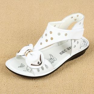  夏季新款女童鞋女童凉鞋白色真皮儿童凉鞋韩版潮蝴蝶结镂空