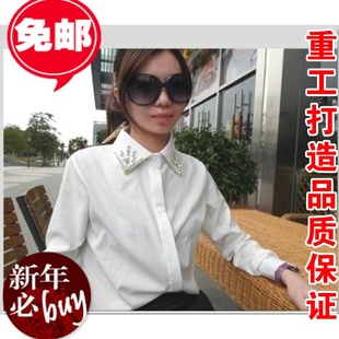  韩百搭款韩国 单重工打造领口订钻超豪华两钻修身长袖小清新衬衫