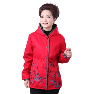  专柜正品 品牌中老年女装 新款春装 连帽外套风衣棉衣 妈妈装
