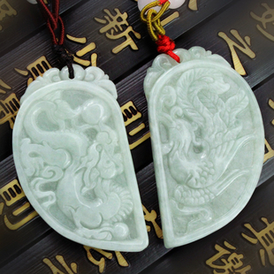  禧牌正品翡翠A货 情侣龙凤玉牌 龙凤玉吊坠 玉挂件情人节送礼必备