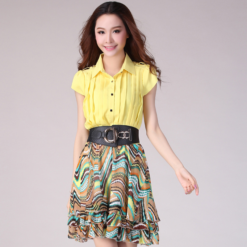 韩版雪纺女裙收腰...