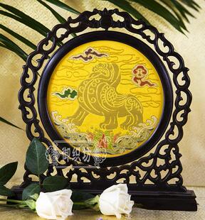 南京云锦 云锦屏风 纯正鸡翅木 高端商务礼品 御织坊品牌云锦红黄