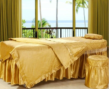 金色美容床床罩 按摩床四件套 可定制尺寸 高档