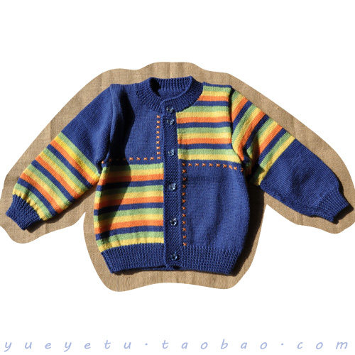 蓝星人。<em>条纹</em>长袖开衫 定制宝宝<em>儿童手工</em>针织
