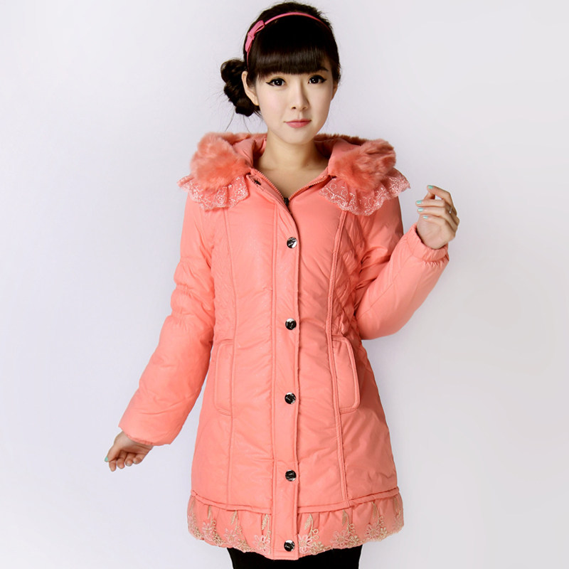 Factory clearance sale sell anti-Tiit female thick sweet lace fur collar long jacket in wave of slim hooded coat women's clothing